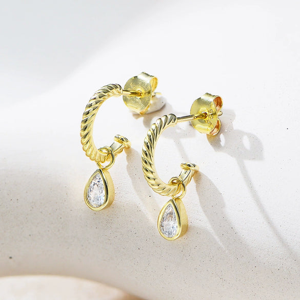 Wholesale S925 Sterling Silver Cshaped Dropshaped Zircon Earrings For Women Minimalist Style