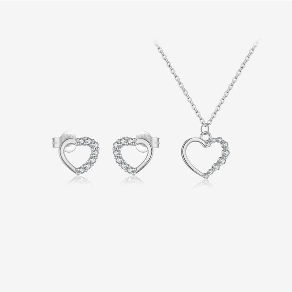 Wholesale S925 Sterling Silver Cut Out Heart Shaped Necklace And Earrings With Electroplating Cool Design Regular Chain