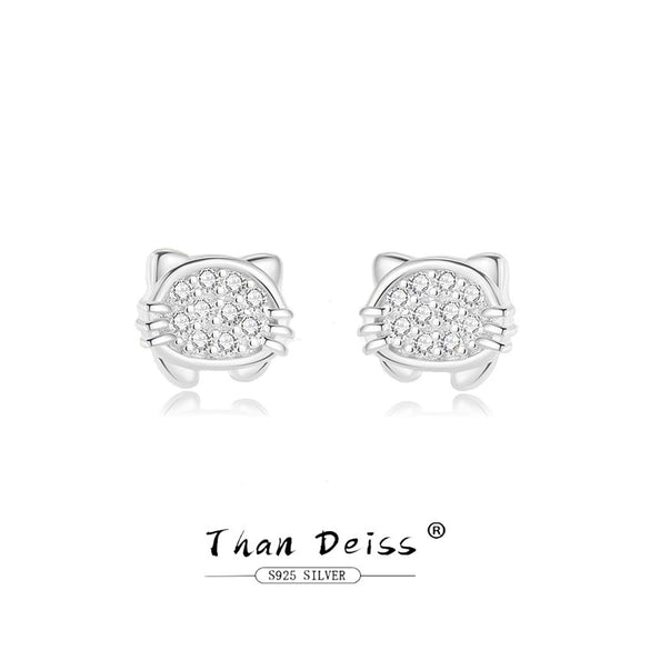 Wholesale S925 Sterling Silver Cute Cat Head Earrings For Girls With Electroplating Animal Style