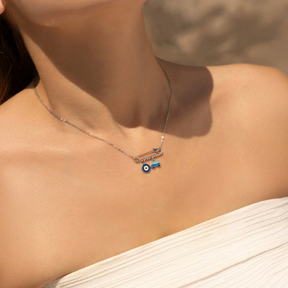 Wholesale S925 Sterling Silver Cute Ghost Big Eye Paper Clip Women's Fashion Clavicle Chain With Electroplating