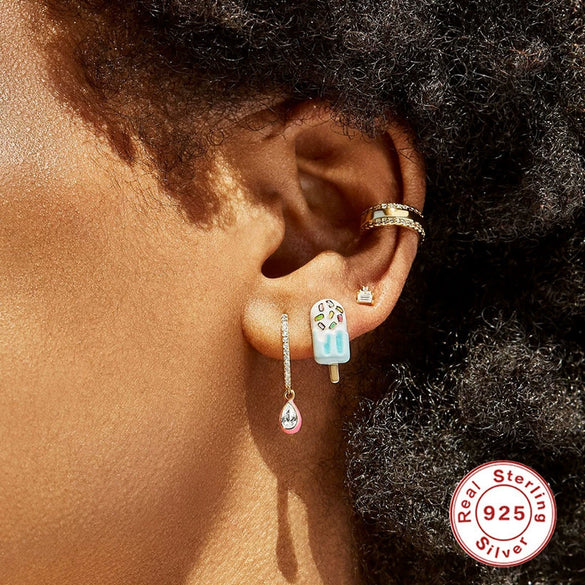 Wholesale S925 Sterling Silver Cute Ice Cream Popsicle Earrings With Geometric Design And Electroplating