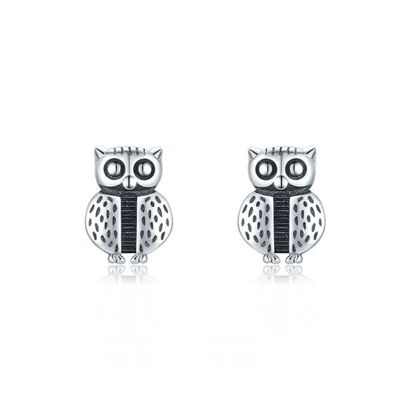 Wholesale S925 Sterling Silver Cute Owl Retro Style Women's Earrings