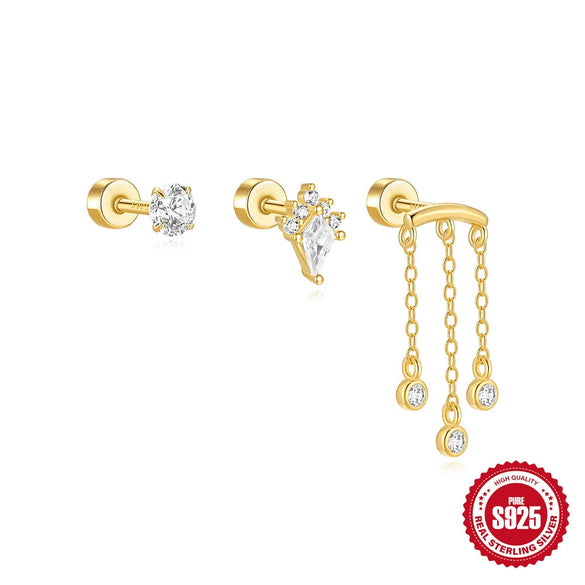 Wholesale S925 Sterling Silver Cylindrical Thread Piercing Ear Nails With Creative Tassel And Geometric Design Environmentally Friendly Plated Unisex Ear Jewelry