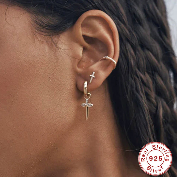 Wholesale S925 Sterling Silver Dagger Cross Devil's Eye Star Moon Pendant Earrings With Geometric Design For Women