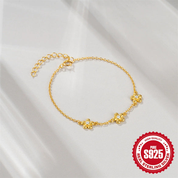Wholesale S925 Sterling Silver Daisy Flower Geometric Style Electroplated Women's Bracelet