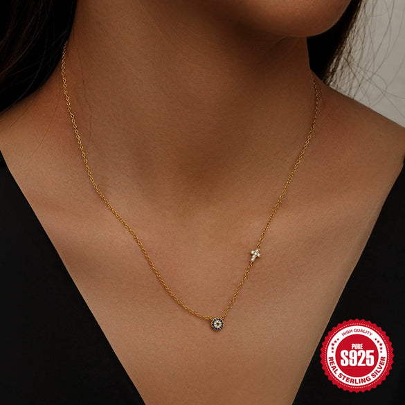 Wholesale S925 Sterling Silver Devil's Eye Cross Ochain Necklace With Electroplating And Geometric Design For Women