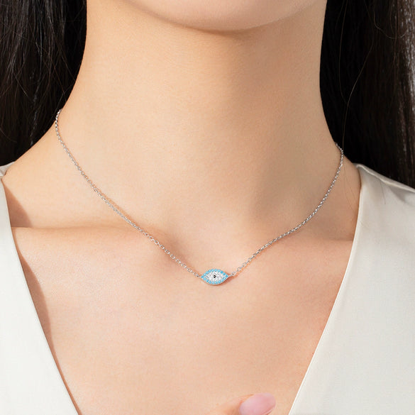 Wholesale S925 Sterling Silver Devil's Eye Light Luxury Diamond Women's Clavicle Necklace With Cross Chain