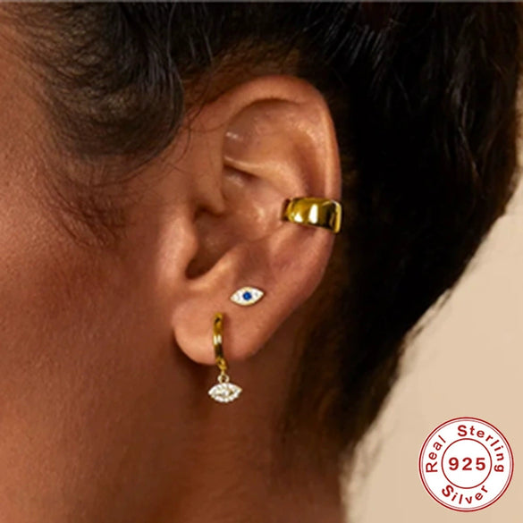 Wholesale S925 Sterling Silver Devil's Eye Snake Smiling Face Flat Head Internal Thread Puncture Cartilage Ear Nail Ear Bone Nail With Geometric Design And Electroplating For Women