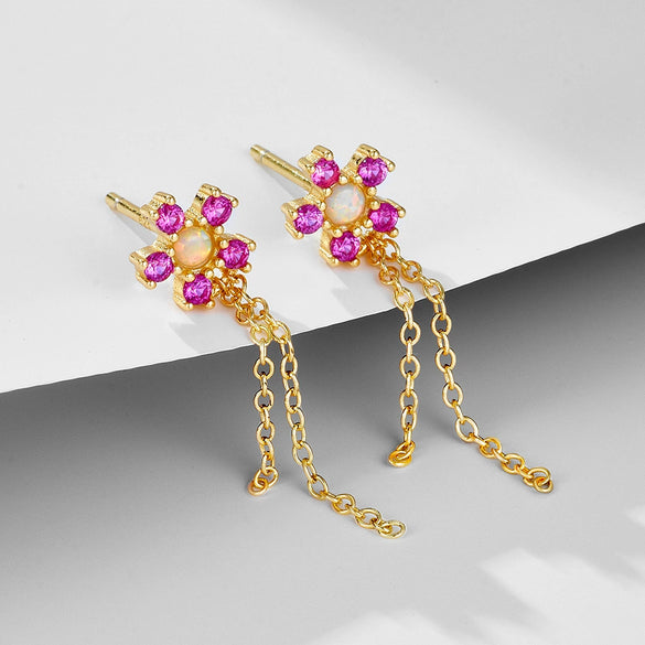 Wholesale S925 Sterling Silver Diamond Flower Tassel Earrings For Women