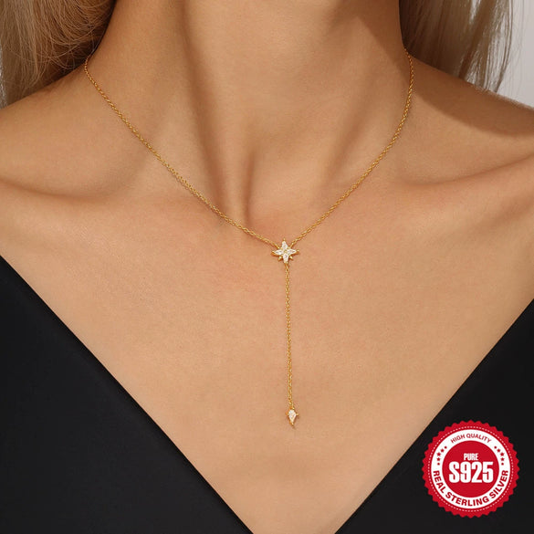 Wholesale S925 Sterling Silver Diamondencrusted Bawang Star Yshaped Dipper Clavicle Chain With Oshaped Chain Electroplated Necklace For Women