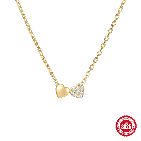 Wholesale S925 Sterling Silver Double Heart Bow Geometric Women's Clavicle Necklace