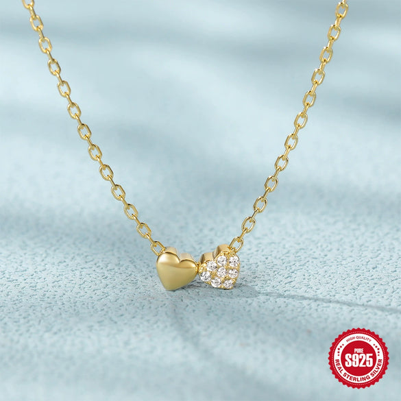 Wholesale S925 Sterling Silver Double Heart Bow Geometric Women's Clavicle Necklace