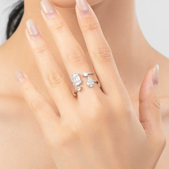 Wholesale S925 Sterling Silver Double Layer Geometric Zircon Inlay Ring For Women Light Luxury High End Sense