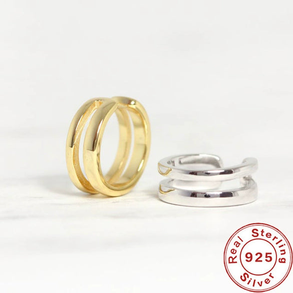 Wholesale S925 Sterling Silver Double Layer Line Geometric Female Ear Clips With Electroplating Treatment