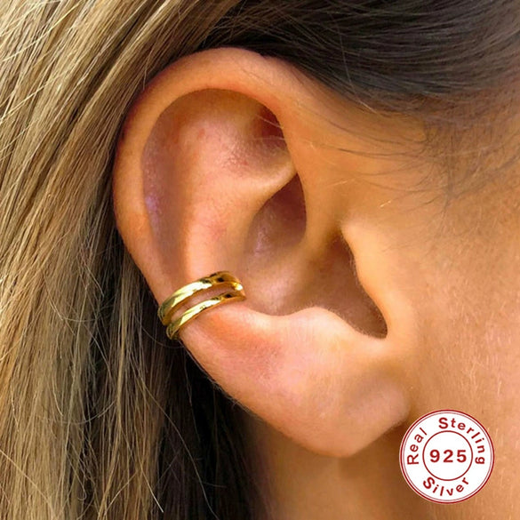Wholesale S925 Sterling Silver Double Layer Line Geometric Female Ear Clips With Electroplating Treatment