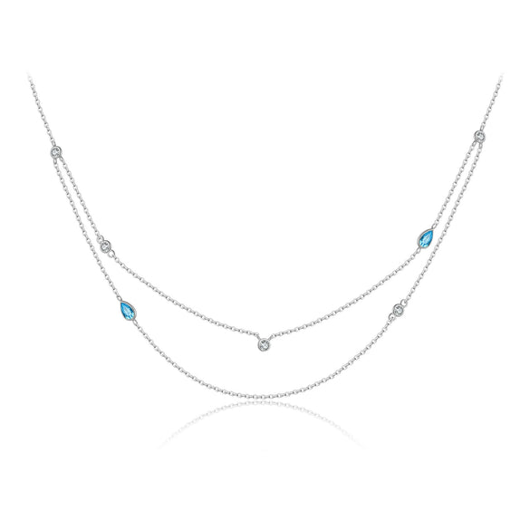 Wholesale S925 Sterling Silver Double Layer Stacked Simple All Match Round Stone Water Drop Stitching Clavicle Chain With Geometric Pattern And Electroplating