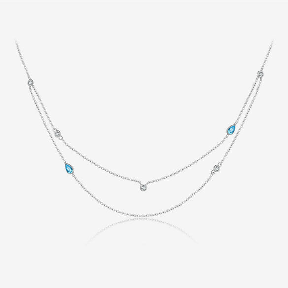 Wholesale S925 Sterling Silver Double Layer Stacked Simple All Match Round Stone Water Drop Stitching Clavicle Chain With Geometric Pattern And Electroplating