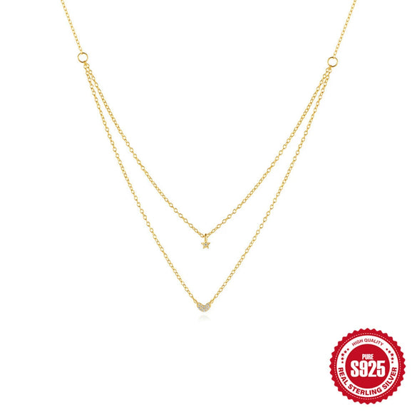 Wholesale S925 Sterling Silver Double Layer Stacked Zircon Love Geometric O Chain Necklace With Electroplating For Women