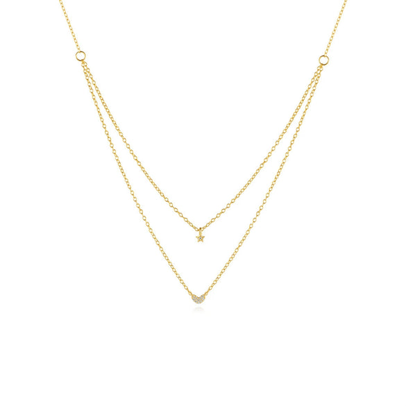 Wholesale S925 Sterling Silver Double Layer Stacked Zircon Love Geometric O Chain Necklace With Electroplating For Women