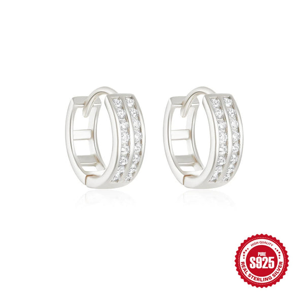 Wholesale S925 Sterling Silver Double Row Diamond Minimalist Geometric Fashion Earring With Electroplating Treatment For Women