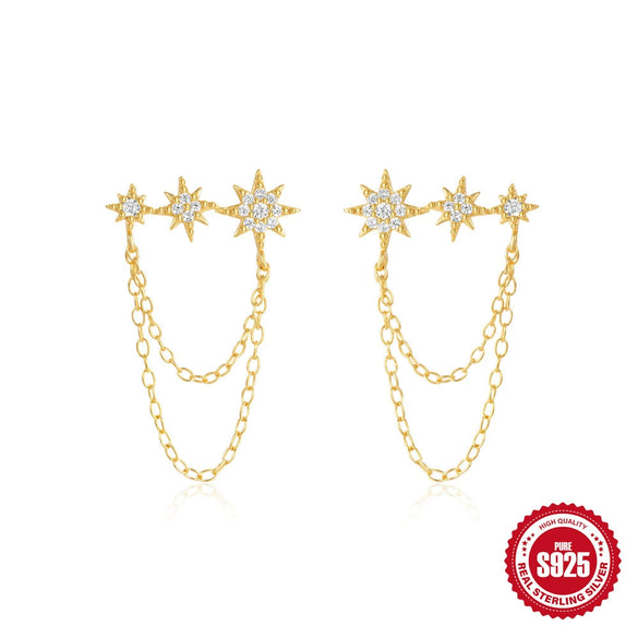 Wholesale S925 Sterling Silver Doublelayer Chain Fivepointed Star Tassel Earrings For Women With Electroplating Process