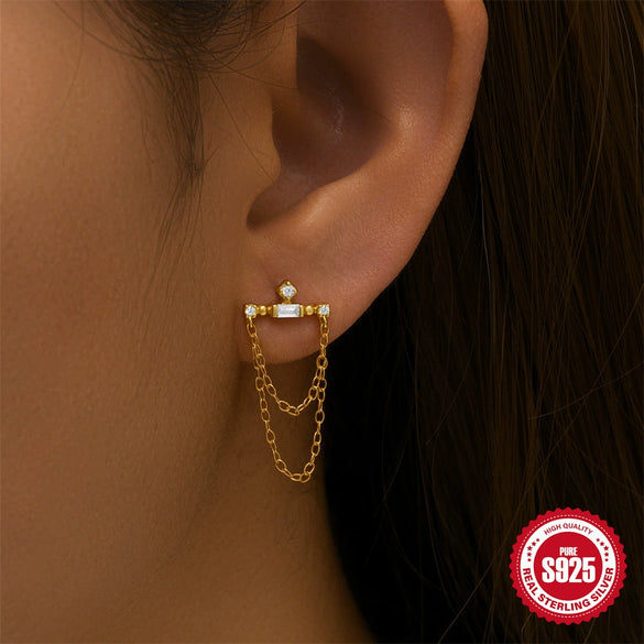 Wholesale S925 Sterling Silver Doublelayer Chain Fivepointed Star Tassel Earrings For Women With Electroplating Process