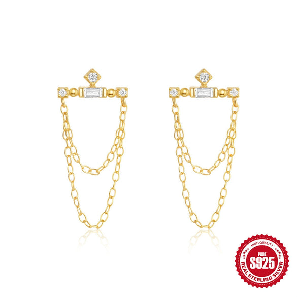 Wholesale S925 Sterling Silver Doublelayer Chain Fivepointed Star Tassel Earrings For Women With Electroplating Process