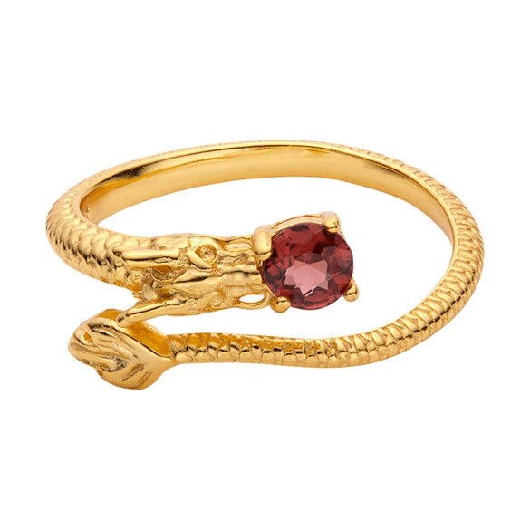 Wholesale S925 Sterling Silver Dragon Tail Ring With Natural Garnet Gem Inlaid For Unisex