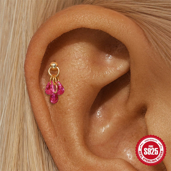 Wholesale S925 Sterling Silver Drop Shape Electroplated Women's Drops Diamond Cartilage Spiral Puncture Earrings Colorful Eyecatching