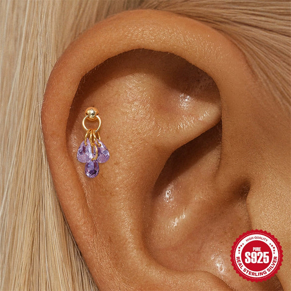 Wholesale S925 Sterling Silver Drop Shape Electroplated Women's Drops Diamond Cartilage Spiral Puncture Earrings Colorful Eyecatching