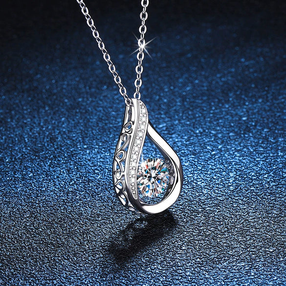 Wholesale S925 Sterling Silver Drop Shape Moissanite Pendant Necklace With Electroplating For Women