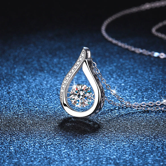 Wholesale S925 Sterling Silver Drop Shape Moissanite Pendant Necklace With Electroplating For Women