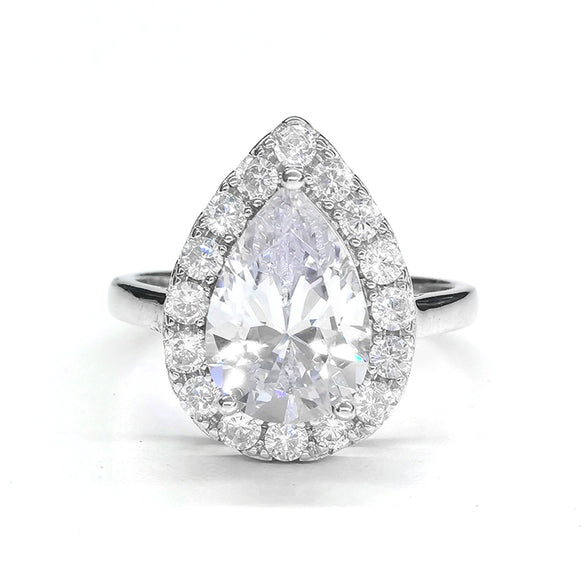 Wholesale S925 Sterling Silver Drop Shaped High Carbon Diamond Ring With Electroplating Process For Women