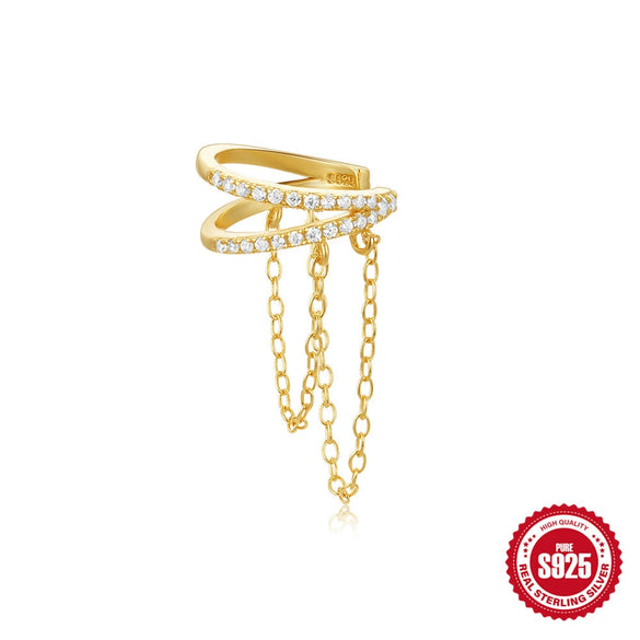 Wholesale S925 Sterling Silver Ear Clip Double Tassel Chain Earrings With Ear Buckle And Exquisite Light Luxury Design Electroplated For Women Minimalist Style