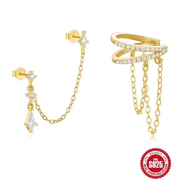 Wholesale S925 Sterling Silver Ear Clip Double Tassel Chain Earrings With Ear Buckle And Exquisite Light Luxury Design Electroplated For Women Minimalist Style