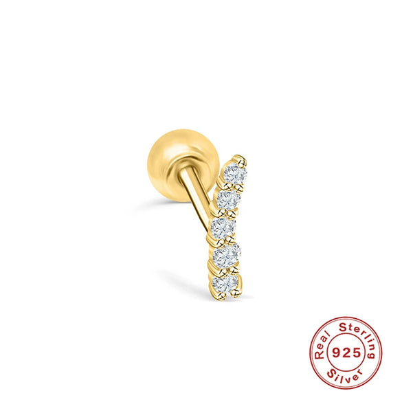 Wholesale S925 Sterling Silver Ear Nails With Small Gold Balls And Zircon Bodies Geometric Style Electroplated For Women