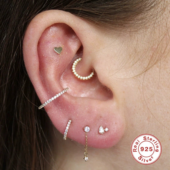 Wholesale S925 Sterling Silver Ear Nails With Small Gold Balls And Zircon Bodies Geometric Style Electroplated For Women