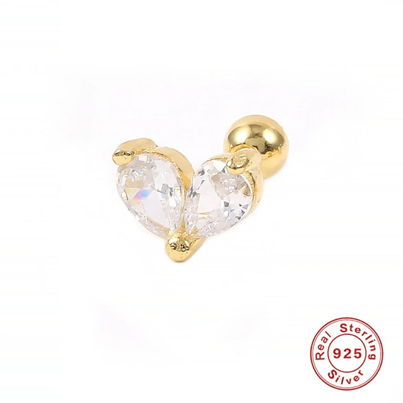 Wholesale S925 Sterling Silver Ear Nails With Small Gold Balls And Zircon Bodies Geometric Style Electroplated For Women