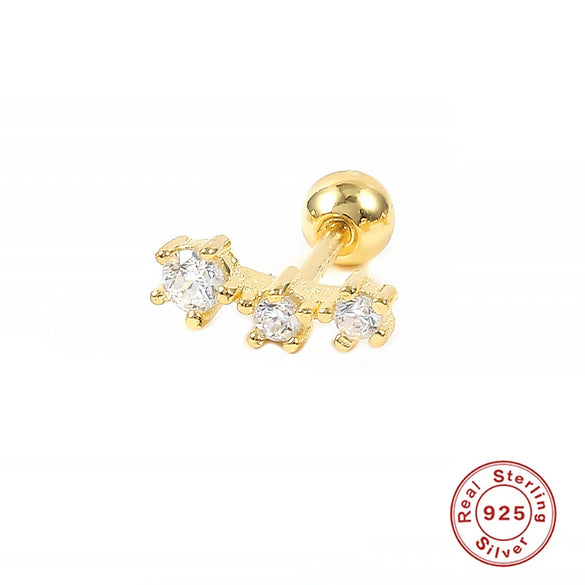 Wholesale S925 Sterling Silver Ear Nails With Small Gold Balls And Zircon Bodies Geometric Style Electroplated For Women