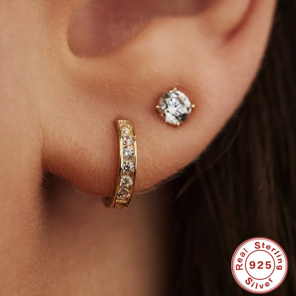 Wholesale S925 Sterling Silver Earrings Plated With 18K Gold Simple Geometric Shape Zirconia Earrings