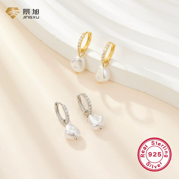 Wholesale S925 Sterling Silver Earrings With Imitation Pearl And Diamond Geometric Style