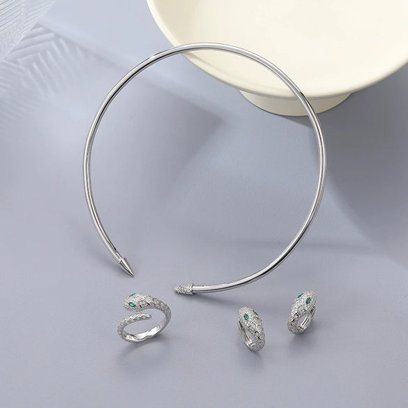 Wholesale S925 Sterling Silver Earrings With Spirit Snake Design Inlaid Zircon And Green Nano Eyes