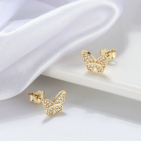 Wholesale S925 Sterling Silver Electroplated Butterfly Insect Style Earrings