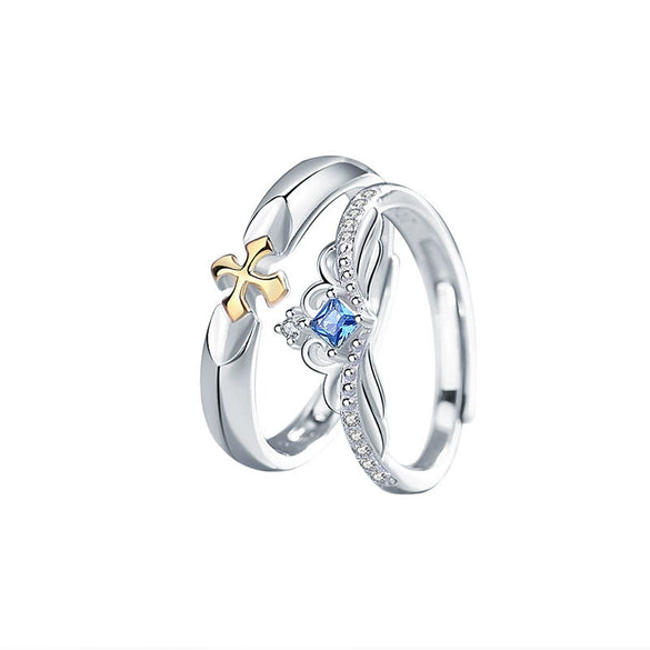Wholesale S925 Sterling Silver Electroplated Crown Pattern Couple Rings