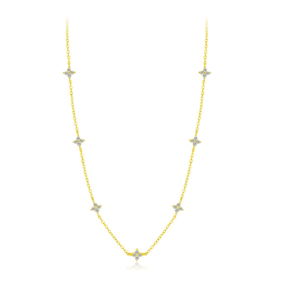 Wholesale S925 Sterling Silver Elegant Four Leaf Clover Flower Full Diamond Necklace Clavicle Chain For Women