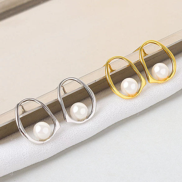 Wholesale S925 Sterling Silver Elegant Hollow Irregular Geometric Ring Bead Earrings For Women