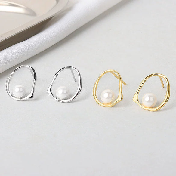 Wholesale S925 Sterling Silver Elegant Hollow Irregular Geometric Ring Bead Earrings For Women