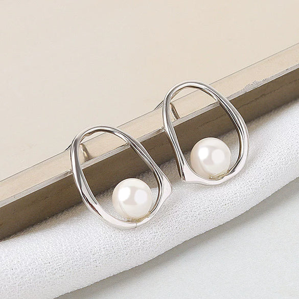 Wholesale S925 Sterling Silver Elegant Hollow Irregular Geometric Ring Bead Earrings For Women