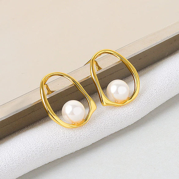 Wholesale S925 Sterling Silver Elegant Hollow Irregular Geometric Ring Bead Earrings For Women