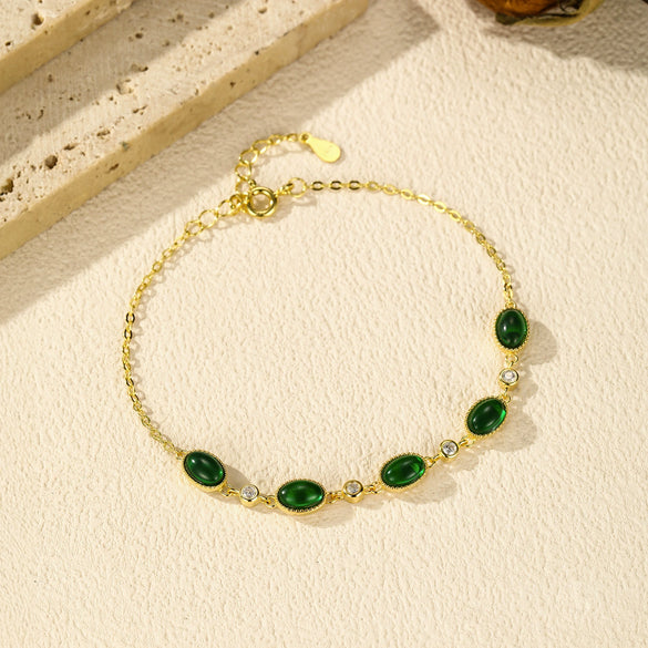 Wholesale S925 Sterling Silver Emerald Green Sugar Tower Bracelet For Women Electroplated Retro Style